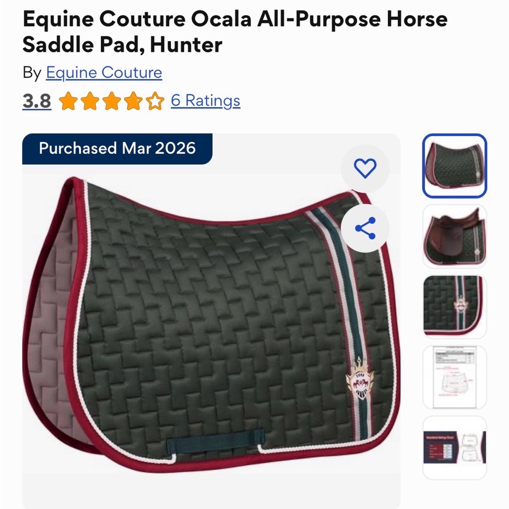 Equine Couture OCALA Quilted Saddle Pad in Forest Green & Burgundy - Picture 4 of 7